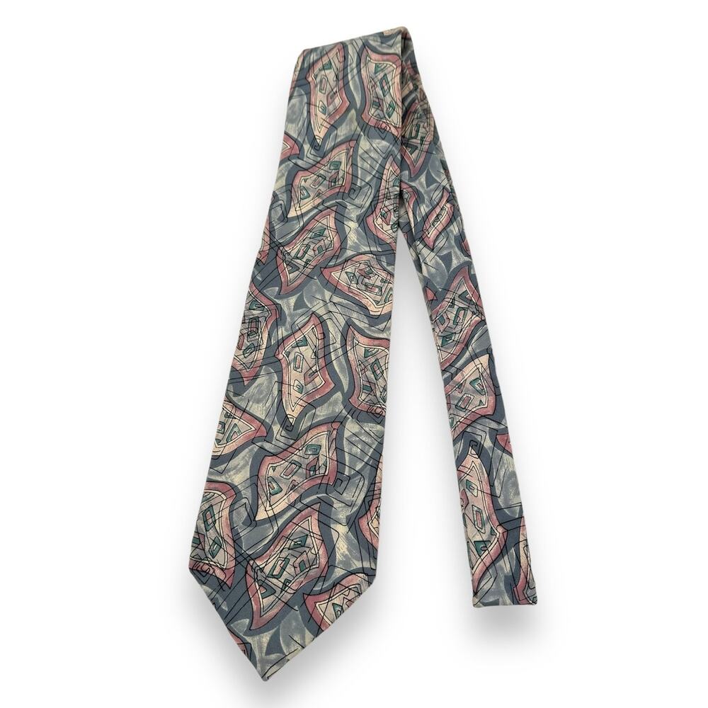Christian Dior Monsieur tie geometric print all silk gray pink squares